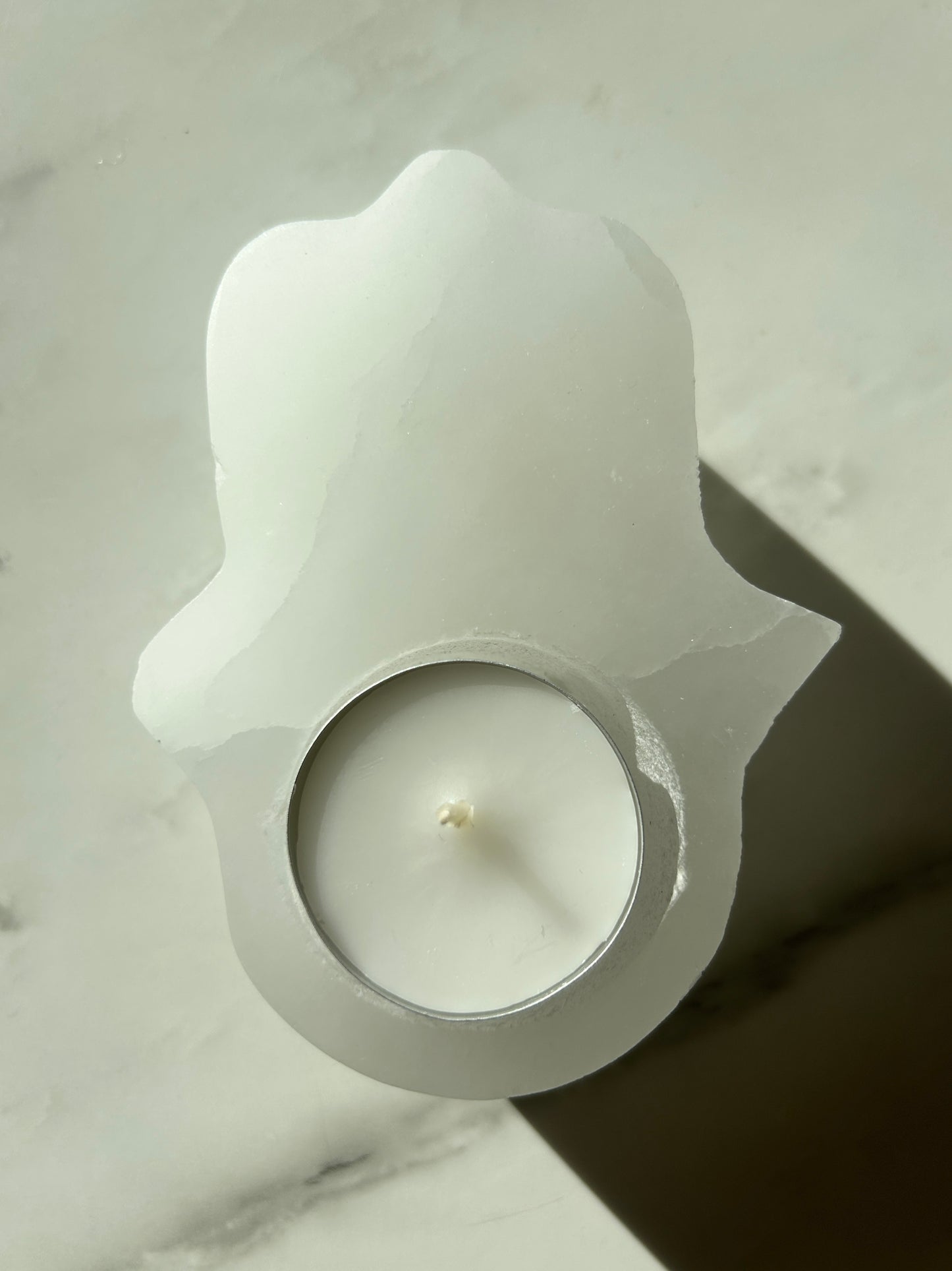 Selenit Teelicht Hamsa Hand