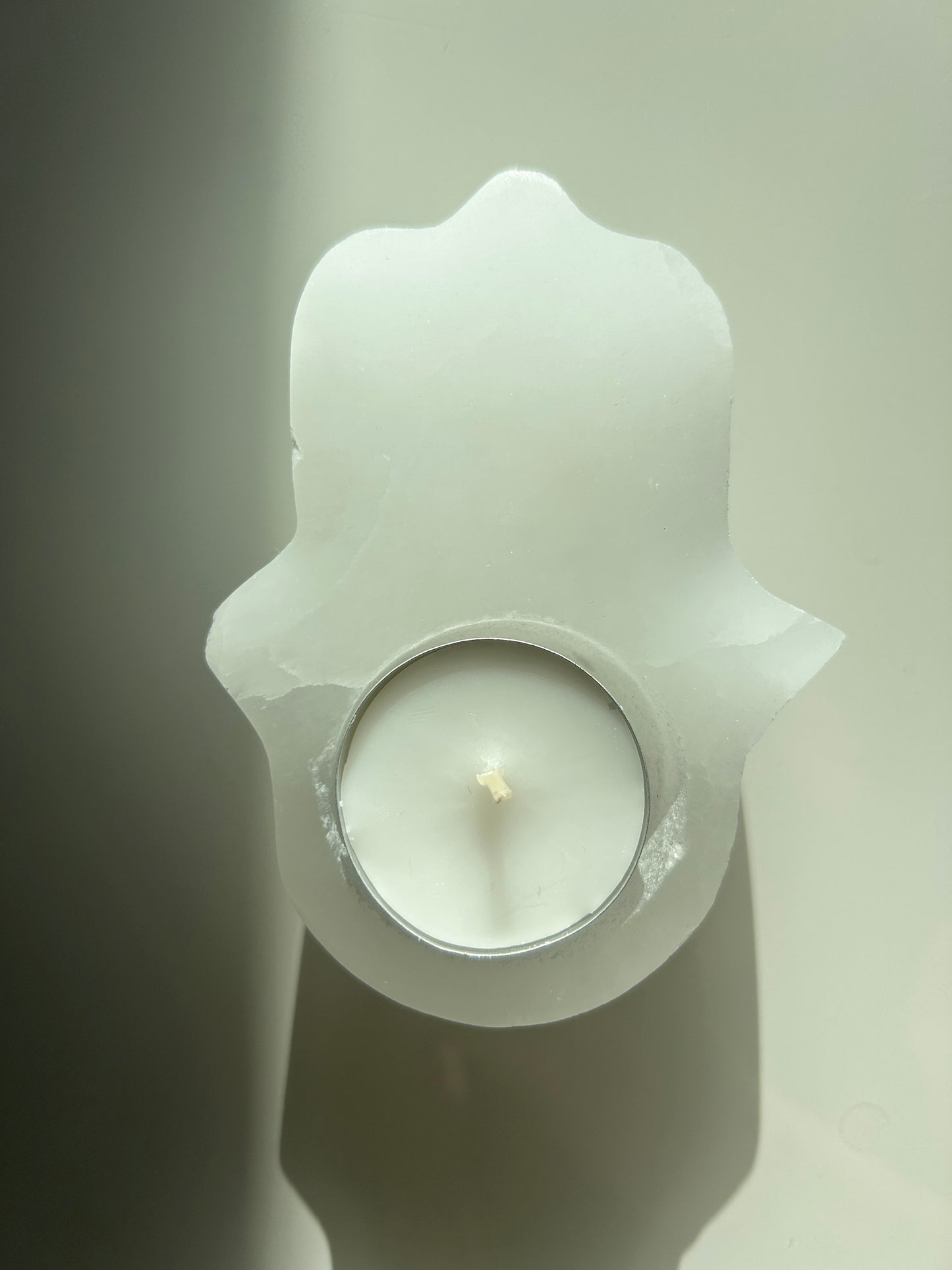 Selenit Teelicht Hamsa Hand