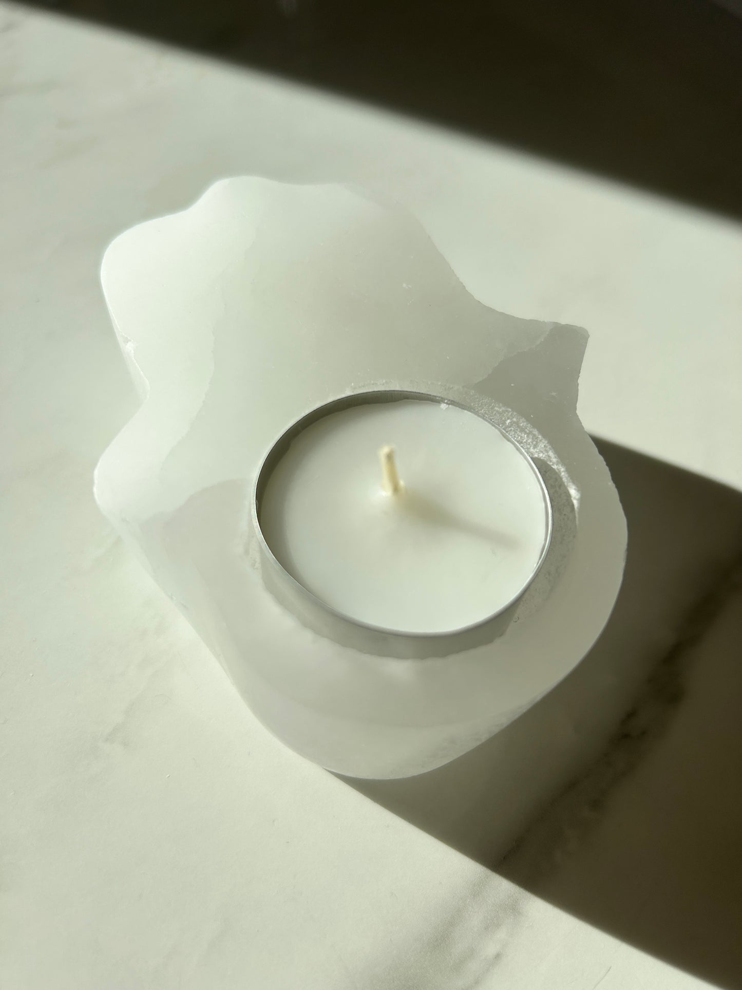 Selenit Teelicht Hamsa Hand